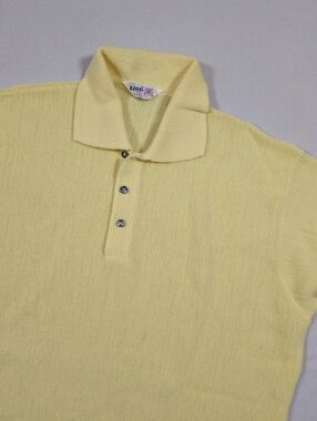 Vintage 60s Izod Made In USA 100% Orlon Acrylic Polo Sweater Shirt Mens L Yellow